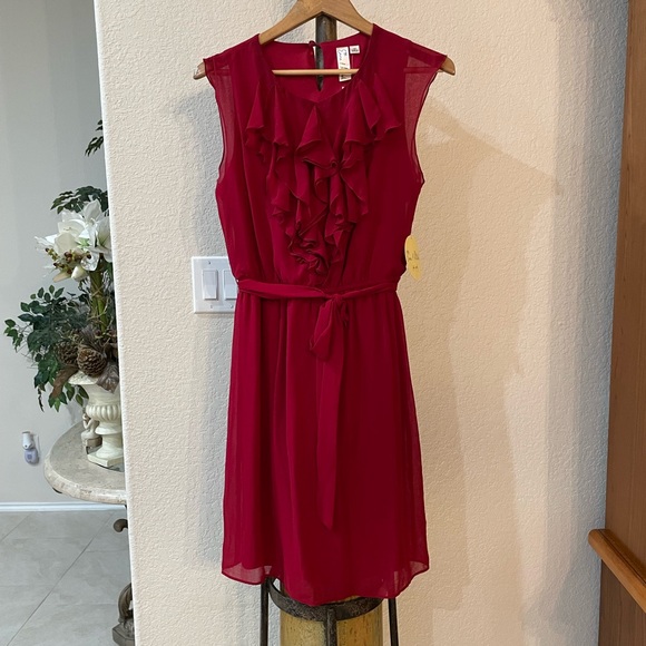 CATO “Emma & Michelle” Colorful Red Ruffled SZ 10 chiffon sleeveless dress NEW - Picture 1 of 15